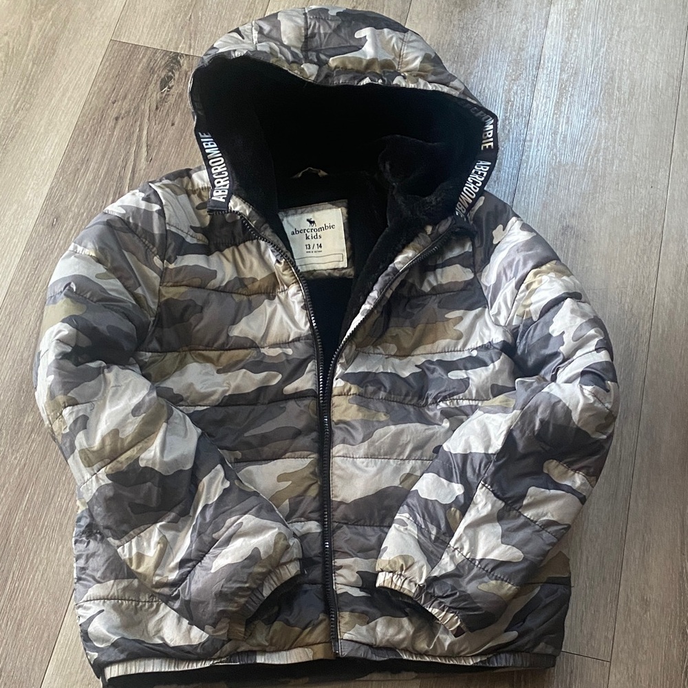 Abercrombie Kids Camo Faux fur Puffer Jacket